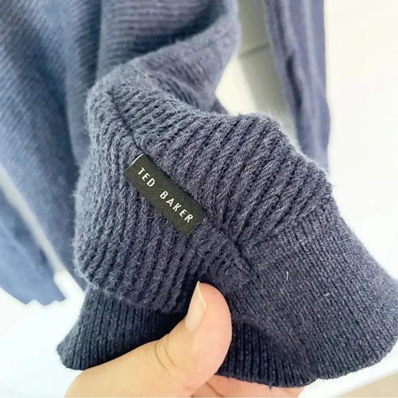 Ted Baker Men’s Cotton Blend Crewneck Dark Blue Knit Sweater Size 5 (Large) - Picture 4 of 8